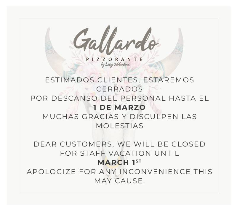 gallardo restaurant holidays